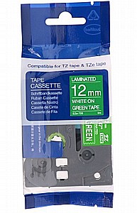 סרט TZe-735 למדפסת מדבקות 12 מ"מ Brother - לבן על גבי ירוק סרט TZe-735 למדפסת מדבקות 12 מ"מ Brother - לבן על גבי ירוק